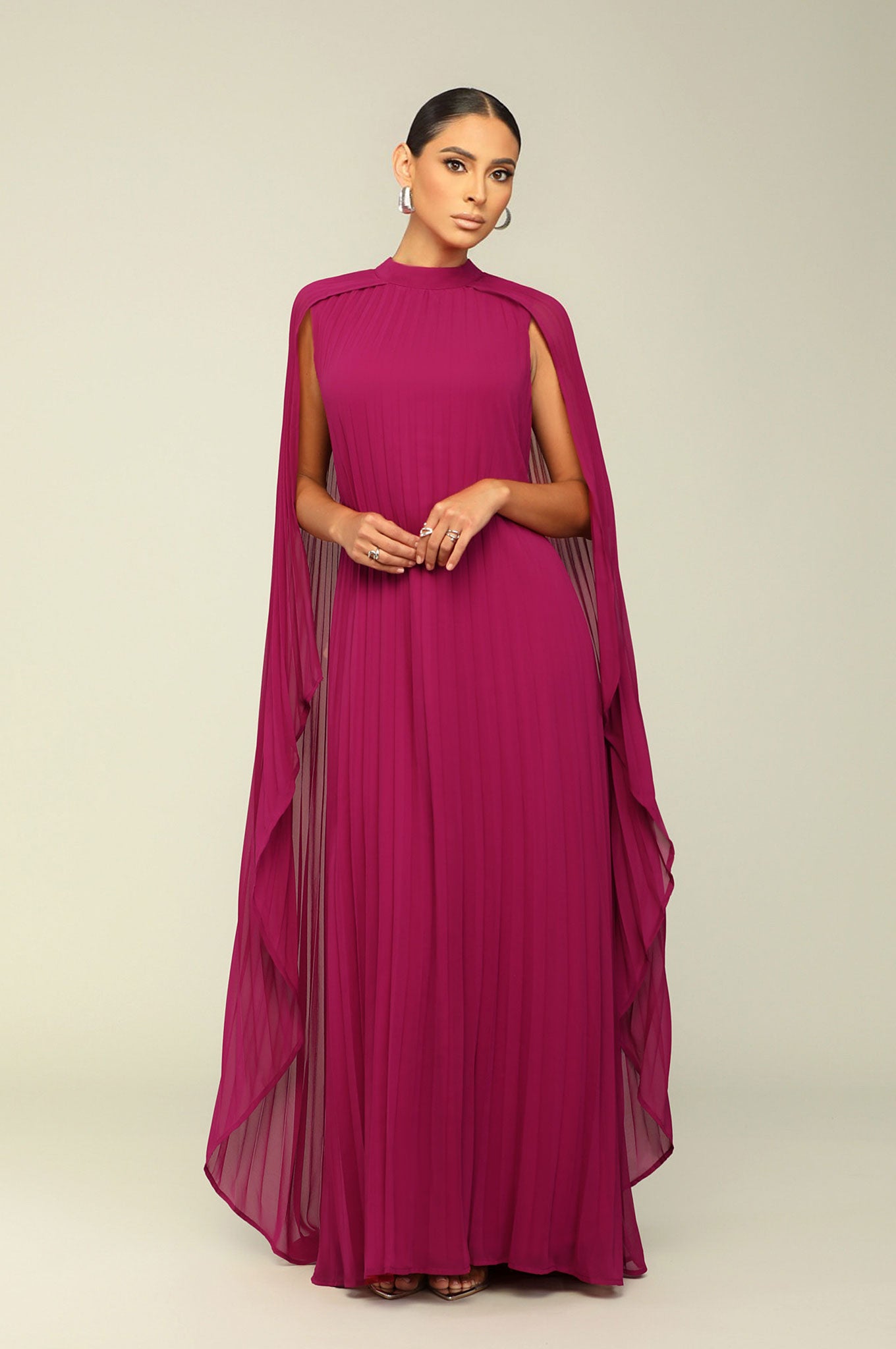 THE ONE PLEATED MAXI DRESS- FUSCHIA [PRE-ORDER 3/15]