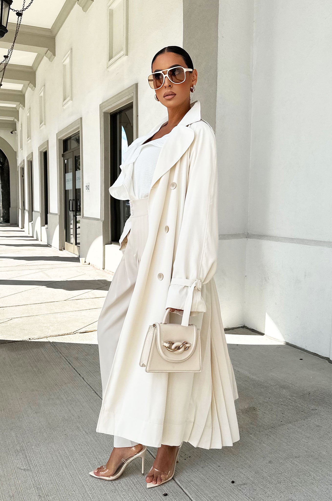 WALKING IN GRACE PLEATED TRENCH COAT- IVORY [PRE-ORDER 3/30]