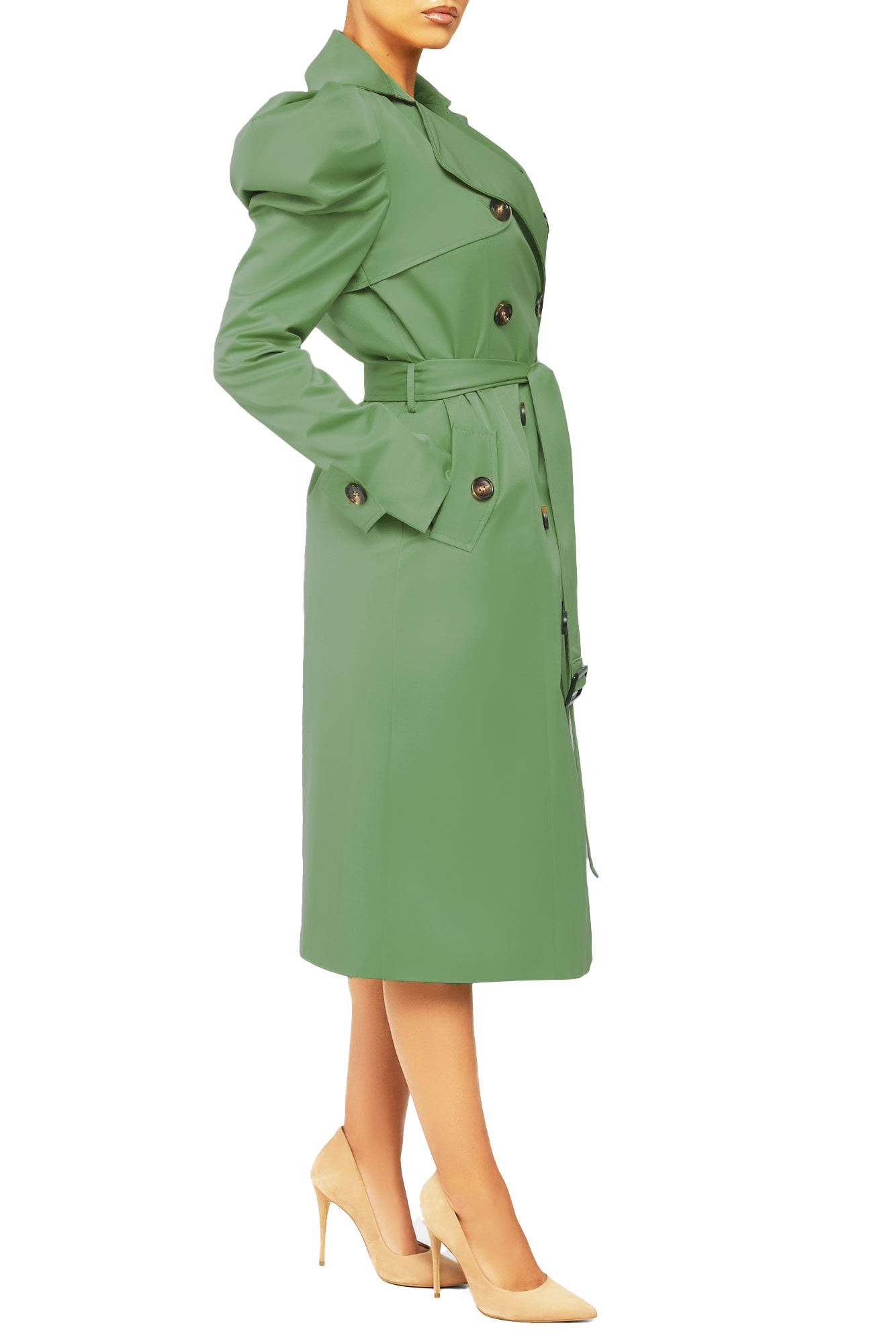 TRENCH BLISS PUFF SLEEVE COAT- GREEN