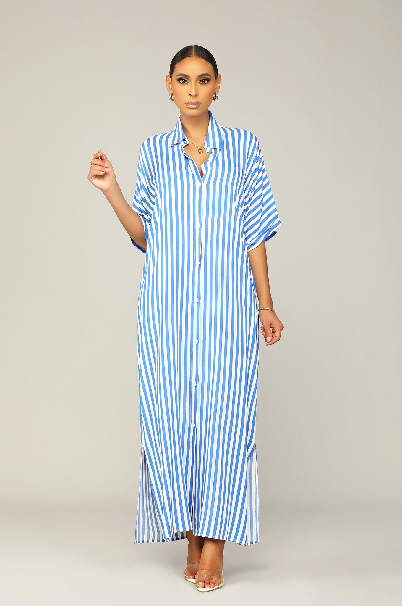 BREEZY BUTTON DOWN SHIRT DRESS- BLUE [PRE-ORDER 9/30] | Kosmios