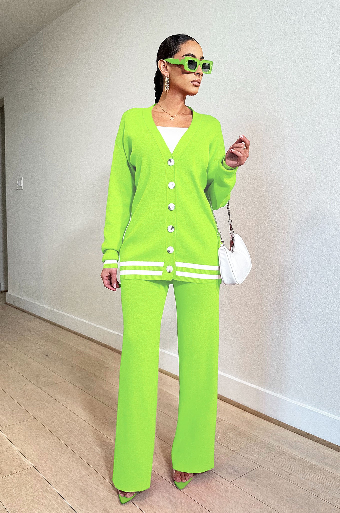 LOVEABLE CARDIGAN PANT SET - LIME [PRE-ORDER 3/30]