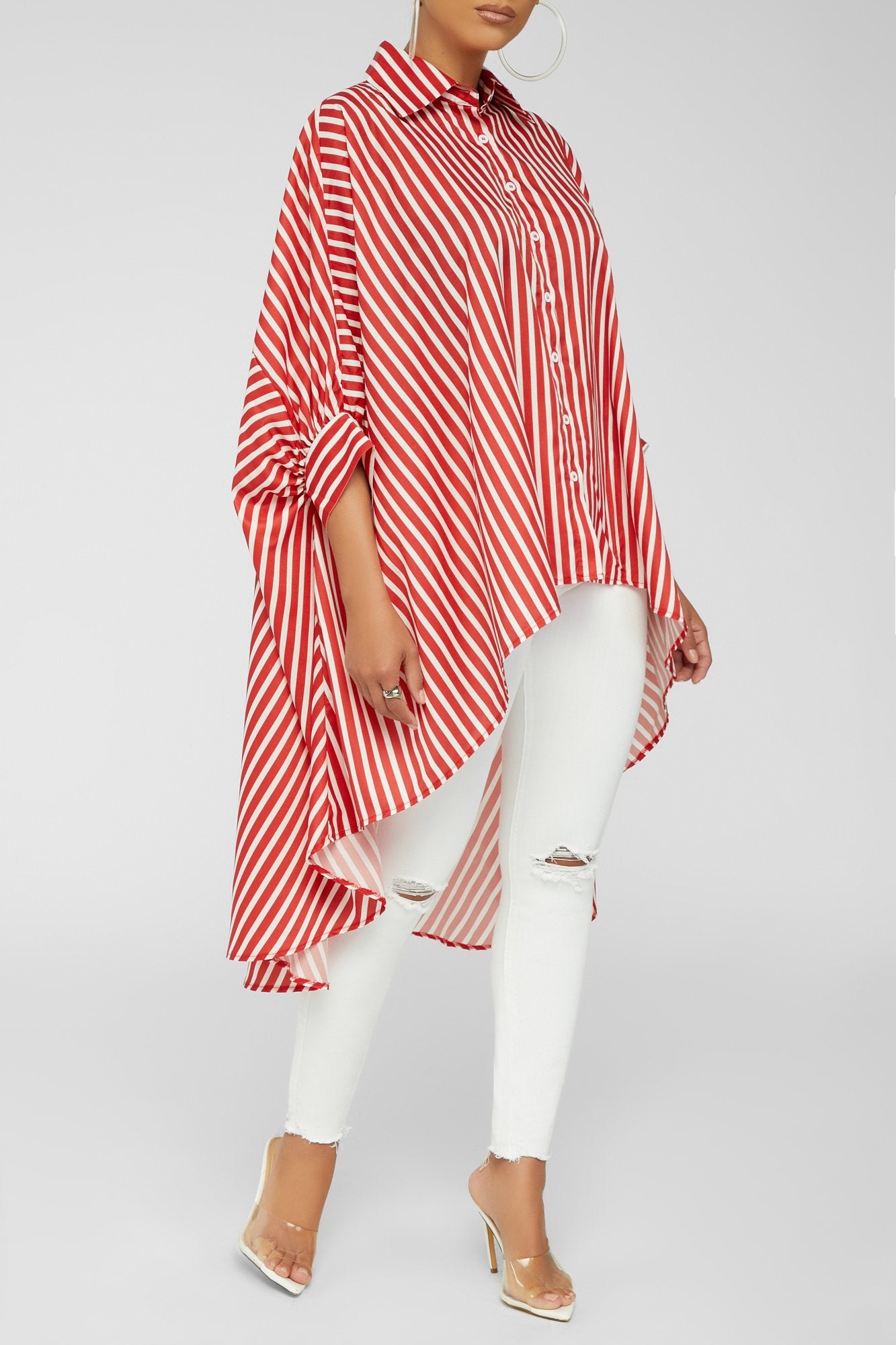 I LOVE WHEN THEY FLARE  STRIPED HI LOW TOP - RED/WHITE - Kosmios