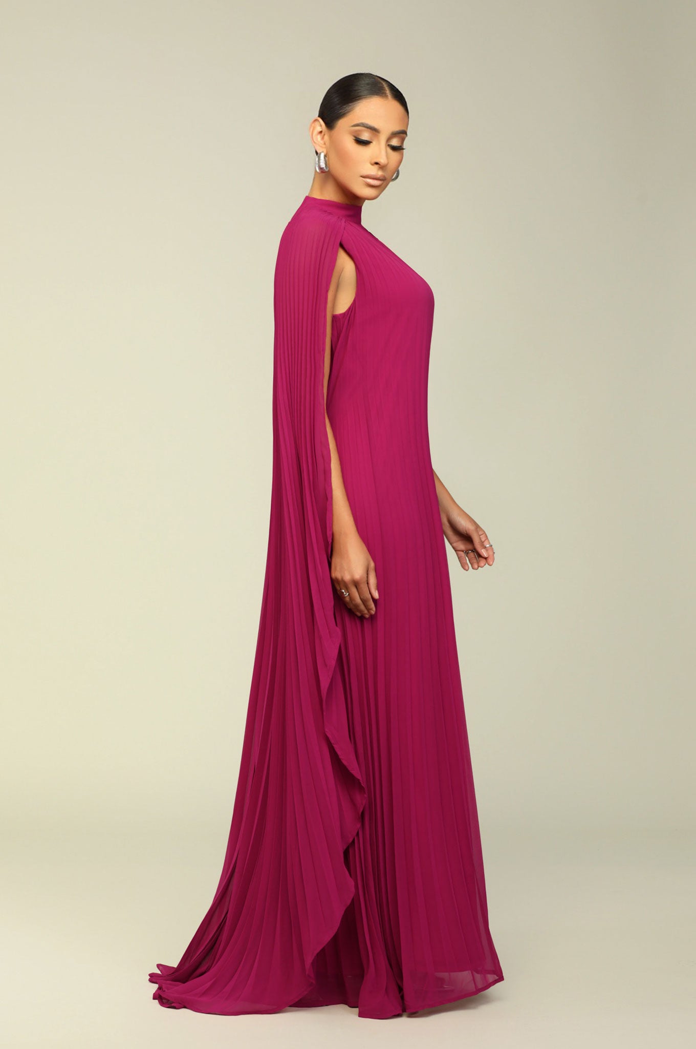 THE ONE PLEATED MAXI DRESS- FUSCHIA [PRE-ORDER 3/15]