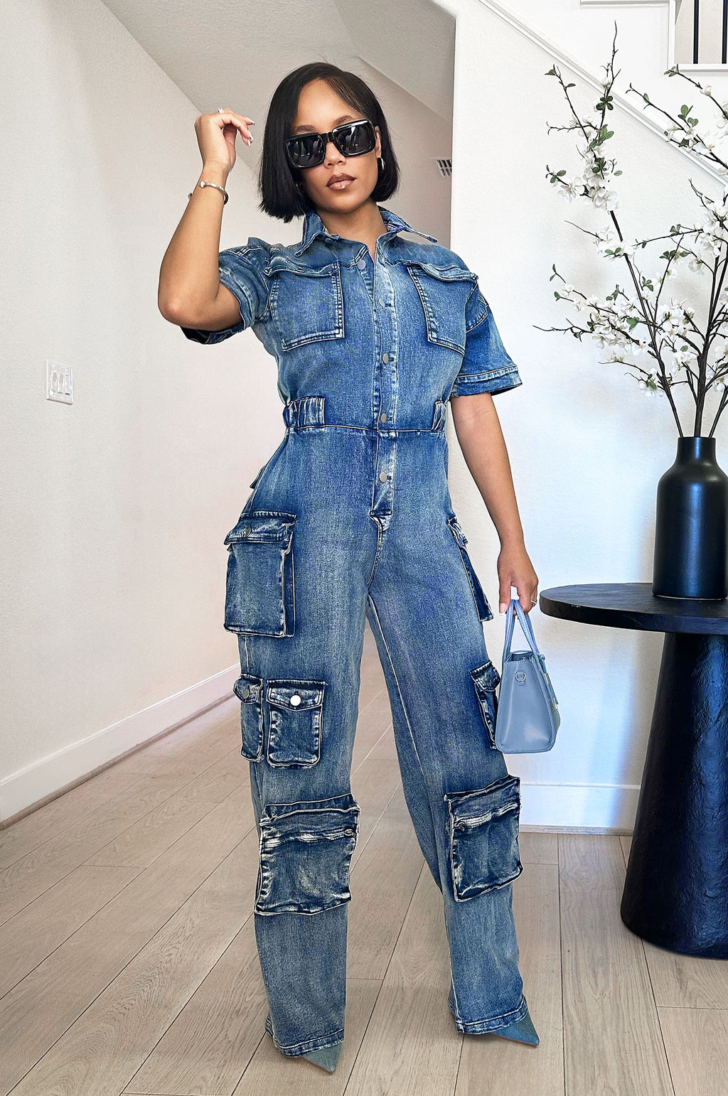 LIMITLESS CARGO WIDE LEG JUMPSUIT DENIM [PREORDER 10/15] Kosmios