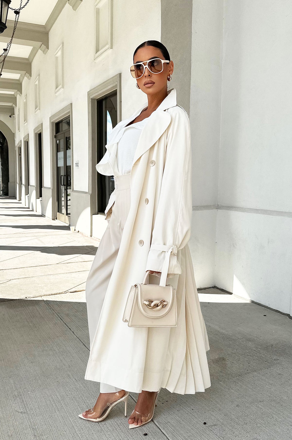 WALKING IN GRACE PLEATED TRENCH COAT- IVORY [PRE-ORDER 9/30] | Kosmios