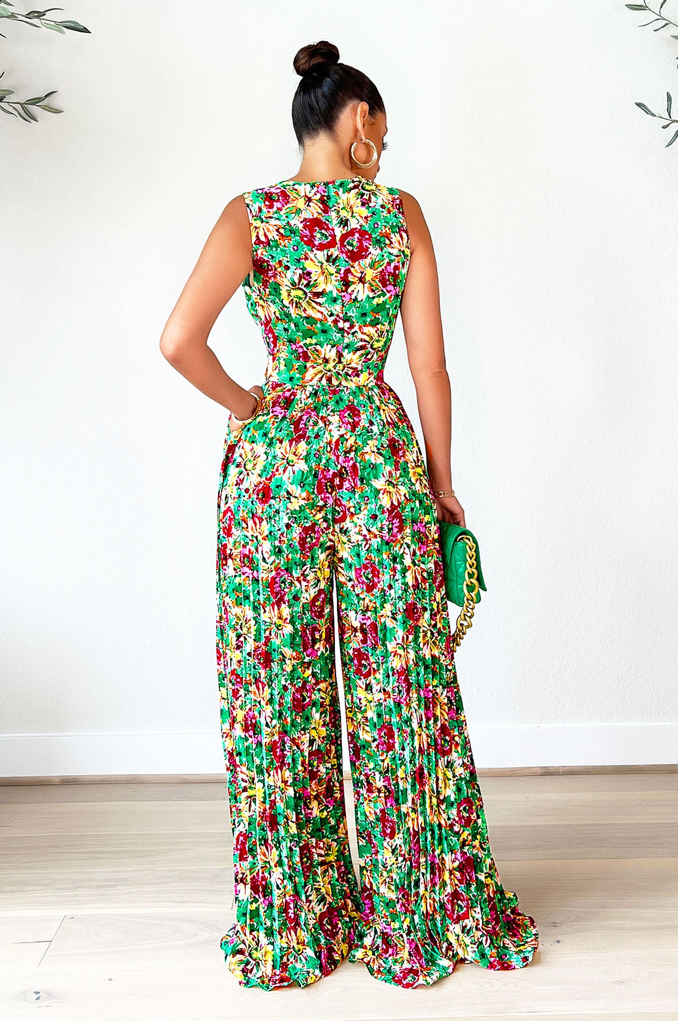INTO THE GARDEN PLEATED JUMPSUIT- MULTI GREEN [PRE-ORDER 6/30] - Kosmios