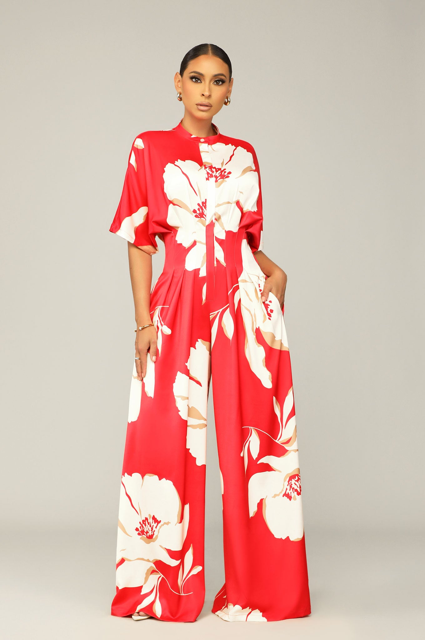 HAVE YOUR WAY JUMPSUIT-RED FLORAL [PRE-ORDER 7/30] - Kosmios